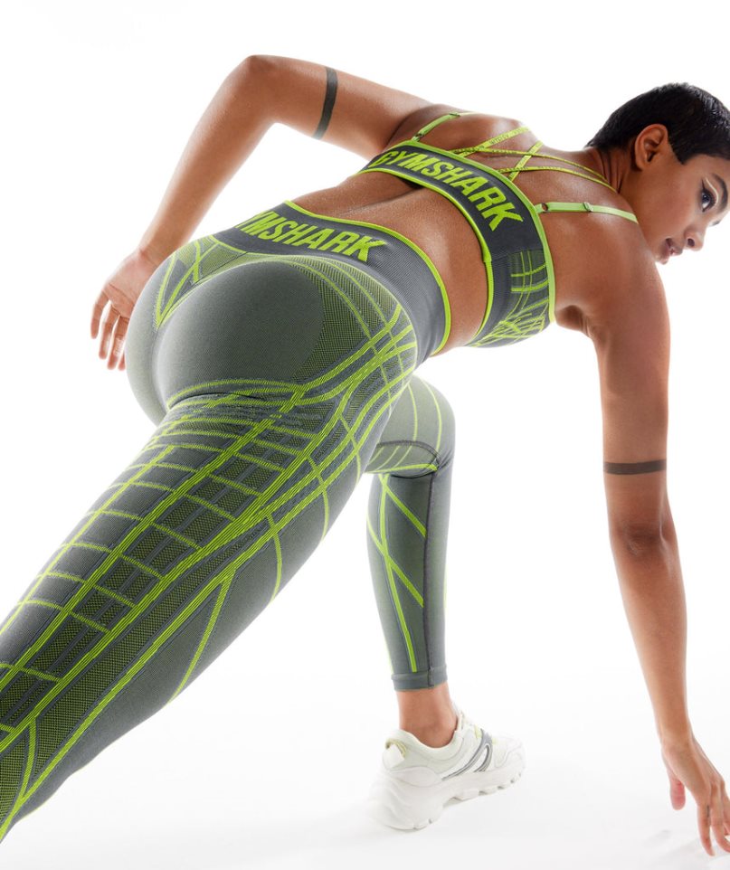 Women's Gymshark Wtflex Linear Seamless Leggings Green | CA N56DA3